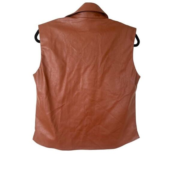 New York & Company Vegan Faux Leather Top Brown Button Sleeveless Size Medium M - Picture 3 of 7